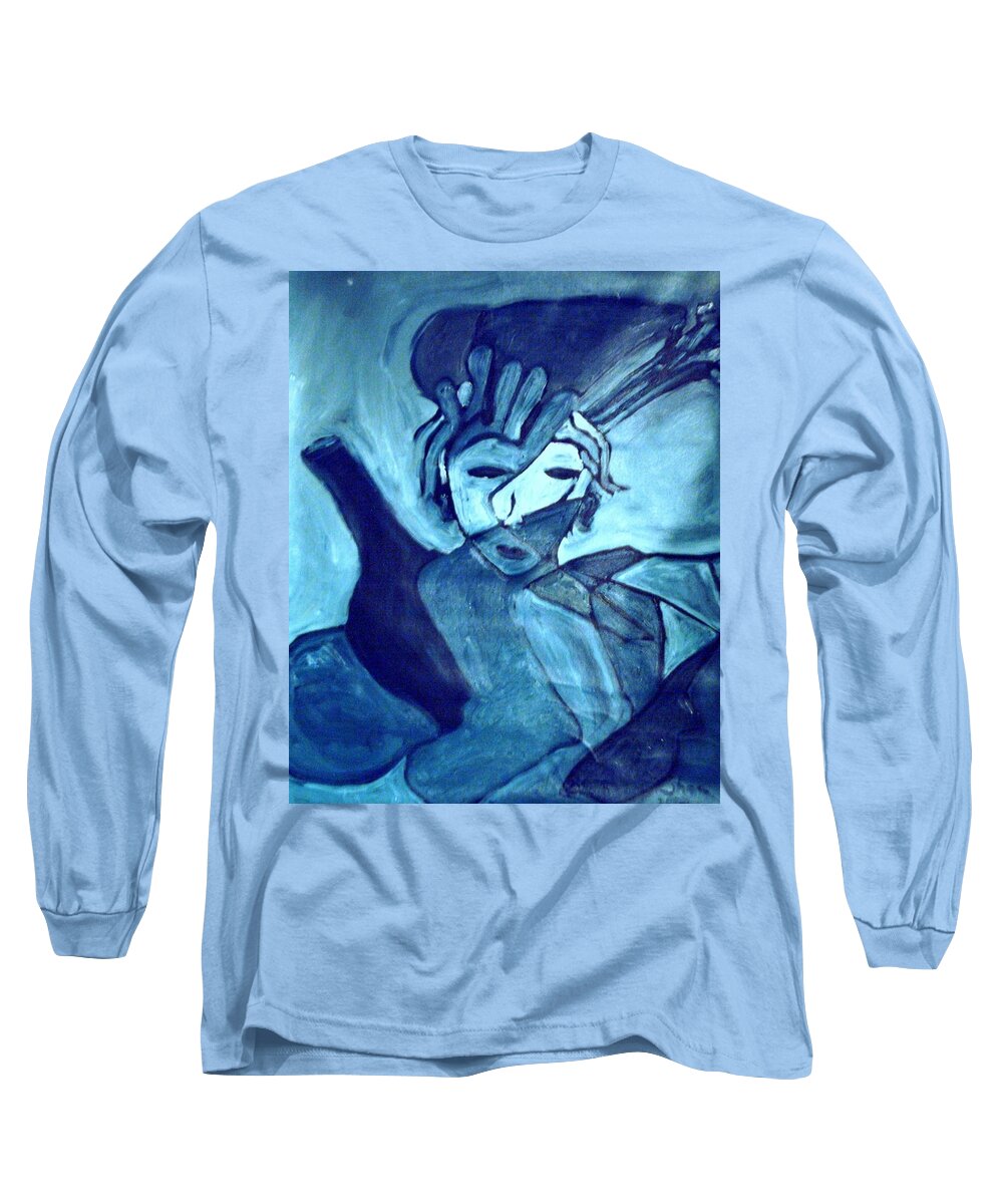Blue Long Sleeve T-Shirt featuring the painting Lady MaDonna by Shea Holliman