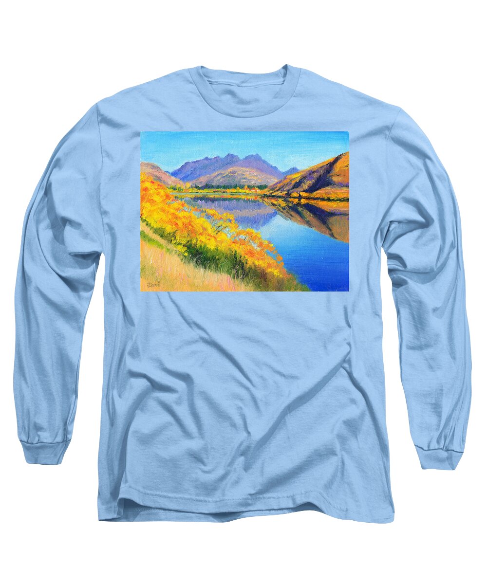 Lake Long Sleeve T-Shirt featuring the painting Lake Hayes New Zealand by Dai Wynn