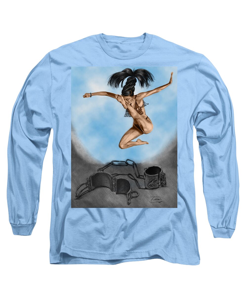 Hair Long Sleeve T-Shirt featuring the drawing Liberte by Terri Meredith