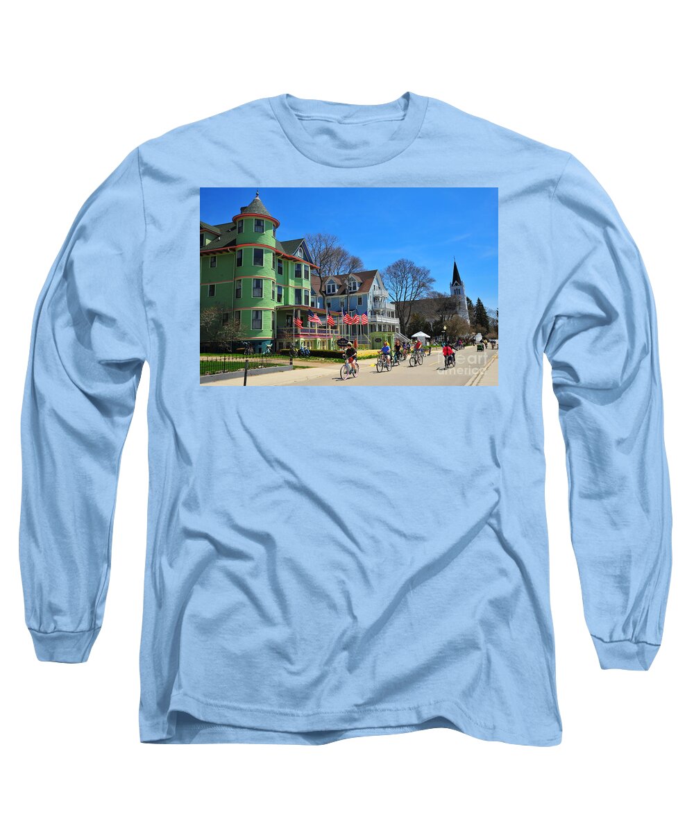 Mackinac Island Long Sleeve T-Shirt featuring the photograph Mackinac Island Waterfront Street by Terri Gostola