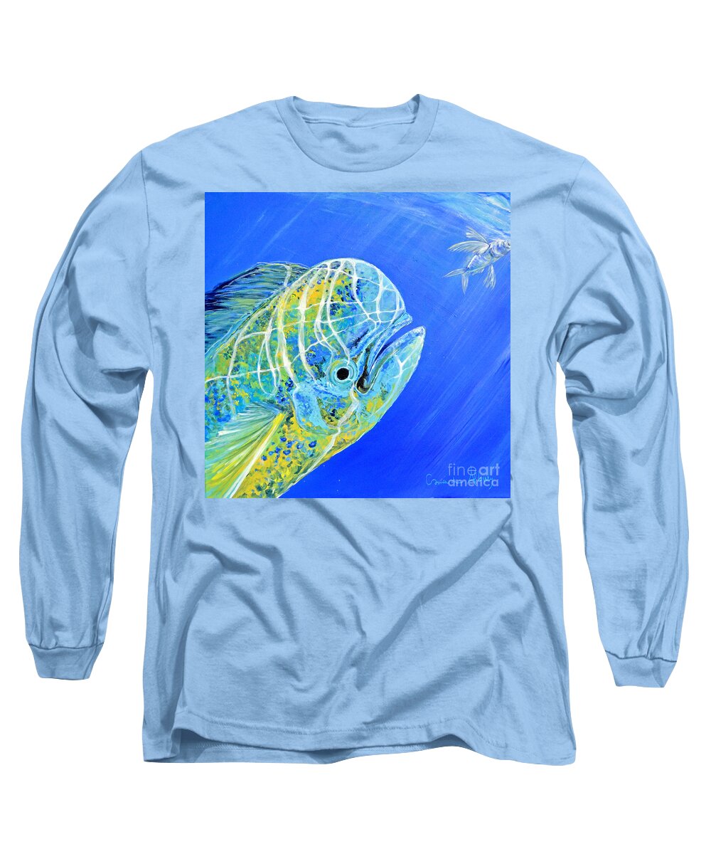 Mahi Mahi and flying fish Long Sleeve T-Shirt by Correa De Albury