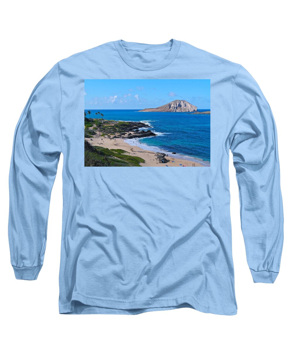 Makapuu Beach Park Long Sleeve T-Shirt featuring the photograph Makapuu Beach With Rabbit Island by Michele Myers