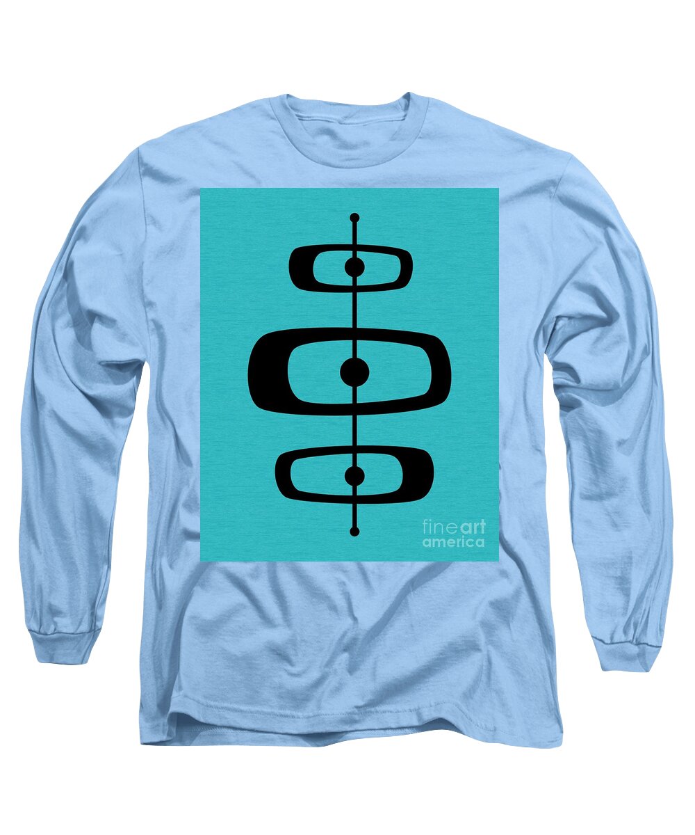 Blue Long Sleeve T-Shirt featuring the digital art Mid Century Shapes 2 on Turquoise by Donna Mibus