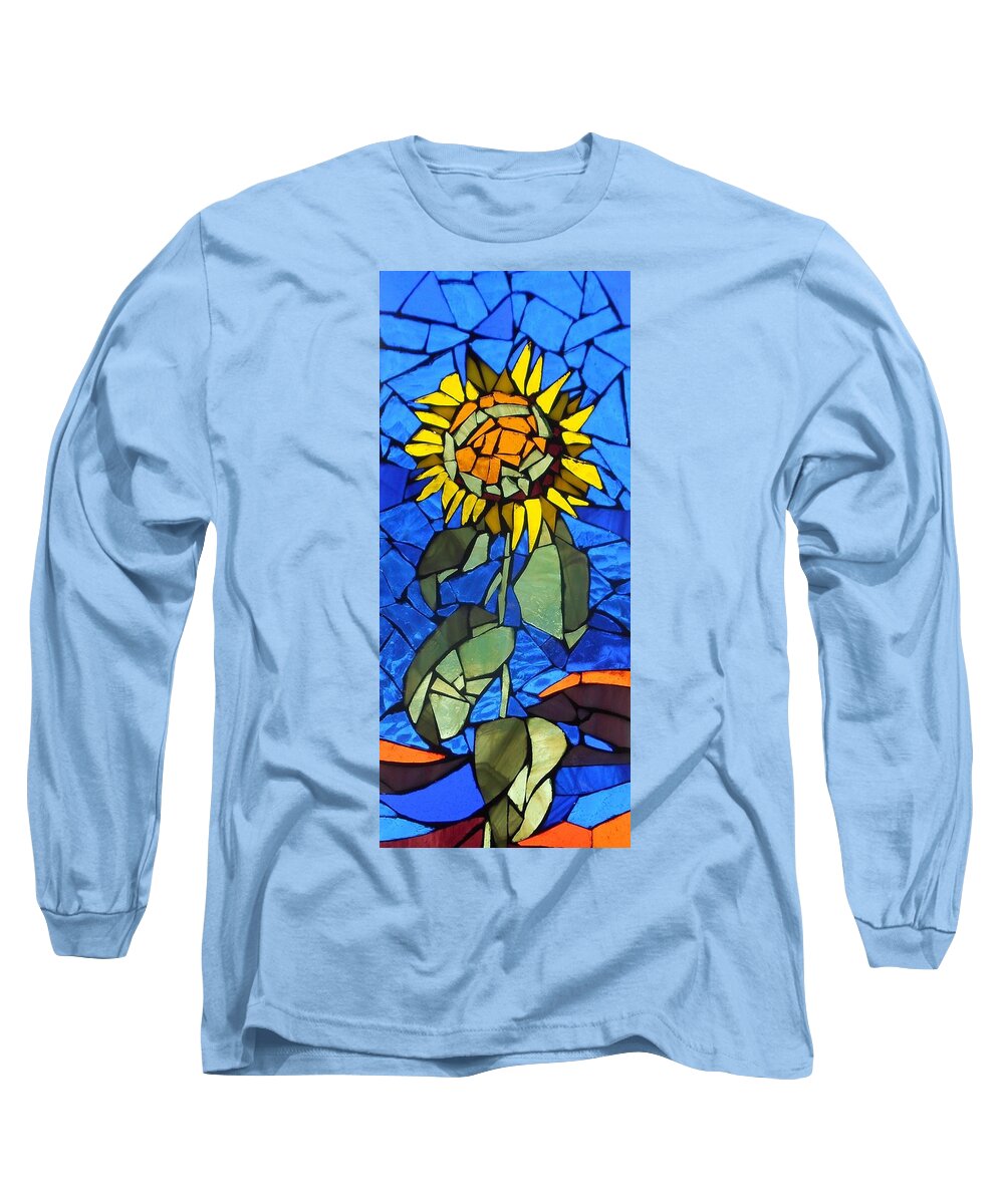 Sunflower Long Sleeve T-Shirt featuring the glass art Mosaic Stained Glass - Sunflower by Catherine Van Der Woerd