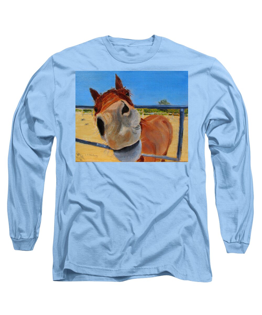 Horse Long Sleeve T-Shirt featuring the painting Mug Shot by Linda Feinberg