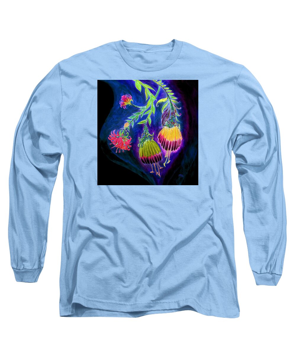 Adria Trail Long Sleeve T-Shirt featuring the mixed media Nightflowers Bright by Adria Trail