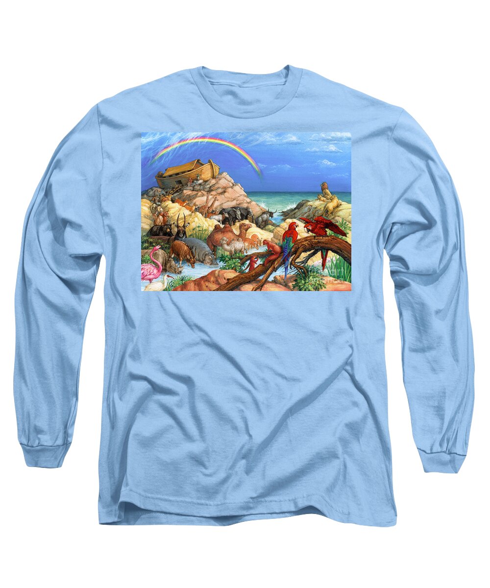 Biblical Long Sleeve T-Shirt featuring the painting Noah and the Ark by Randy Wollenmann