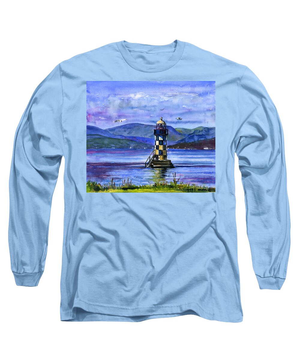 Scotland Long Sleeve T-Shirt featuring the painting Perch Lighthouse Glasgow Scotland by John D Benson