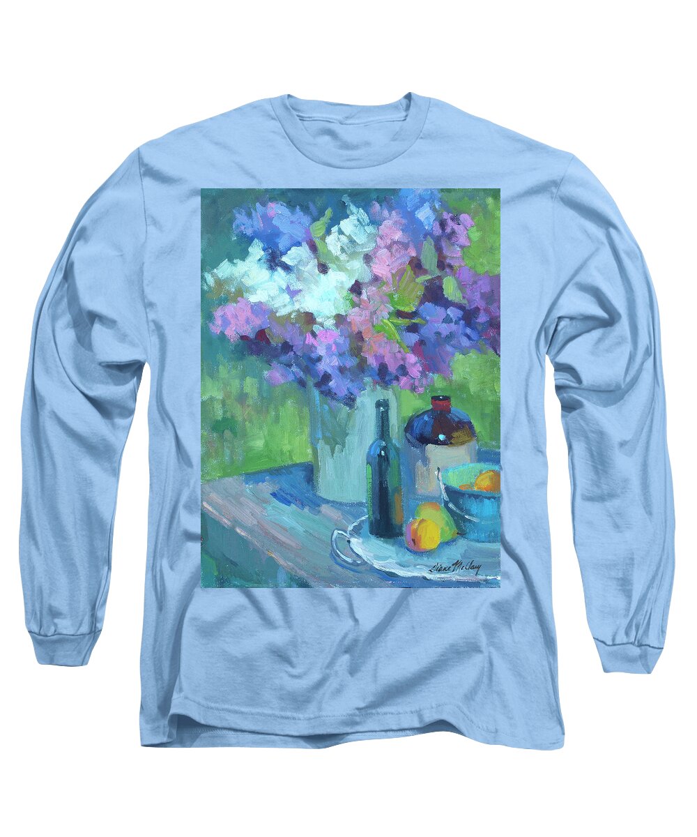 Plein Air Lilacs Long Sleeve T-Shirt featuring the painting Plein Air Lilacs by Diane McClary