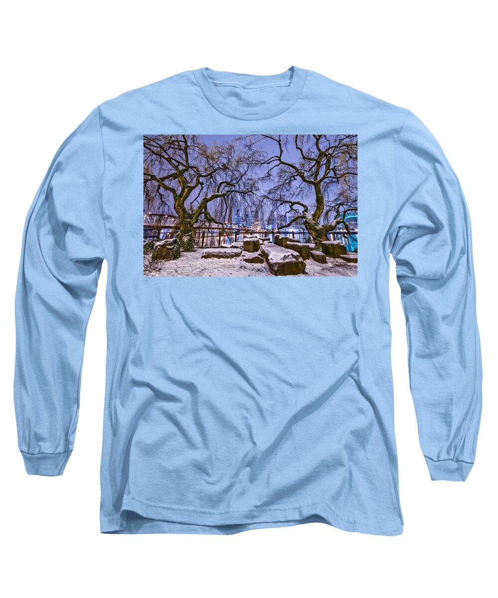  River Long Sleeve T-Shirt featuring the photograph Portland Twin Trees by Darren White