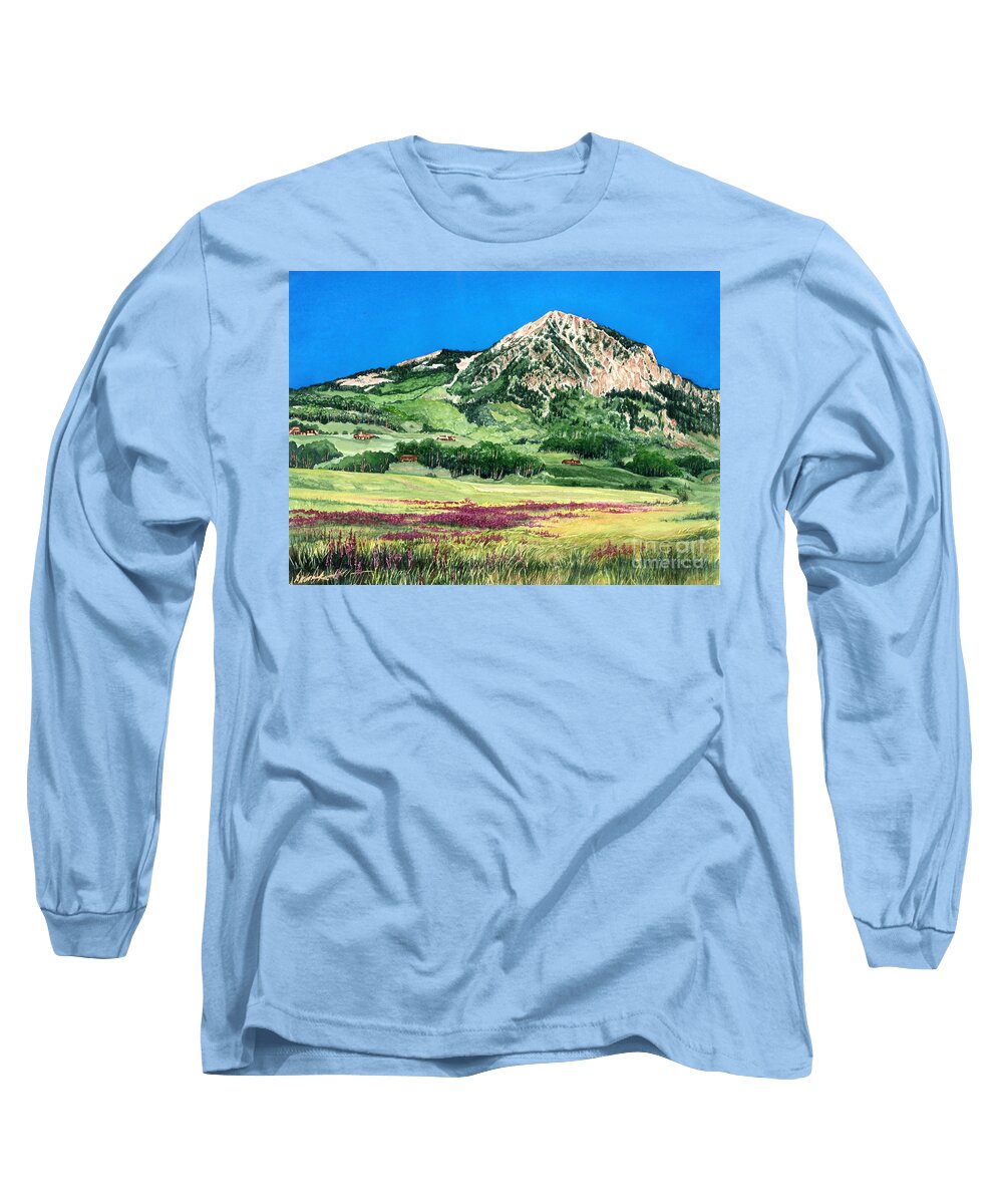 Water Color Paintings Long Sleeve T-Shirt featuring the painting Purple Fields by Barbara Jewell