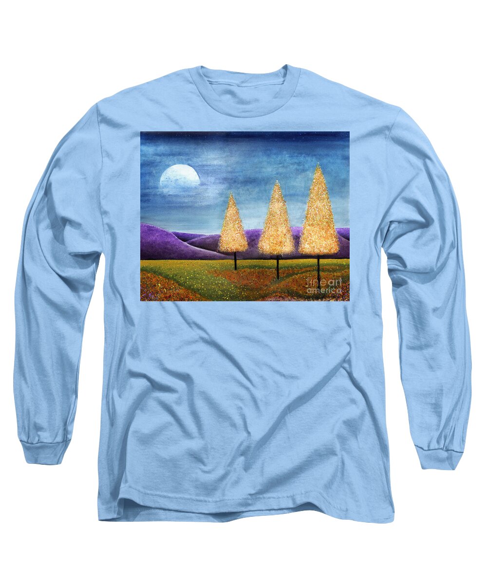 Tree Long Sleeve T-Shirt featuring the painting Purple Hills by Lee Owenby
