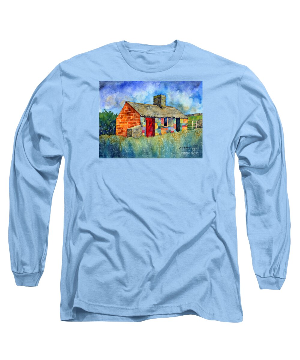 Painting Long Sleeve T-Shirt featuring the painting Red Door Cottage by Hailey E Herrera