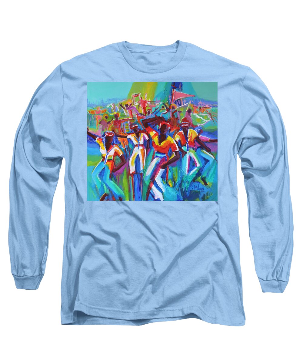 Abstract Long Sleeve T-Shirt featuring the painting Sailors Ashore by Cynthia McLean