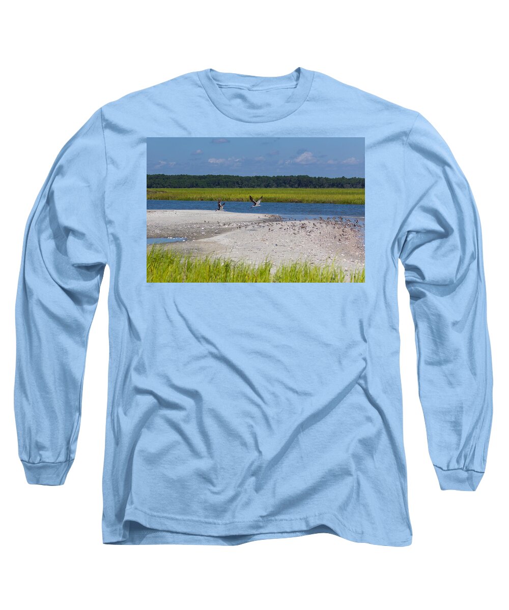 South Carolina Long Sleeve T-Shirt featuring the photograph Shorebirds and Marsh Grass by Patricia Schaefer