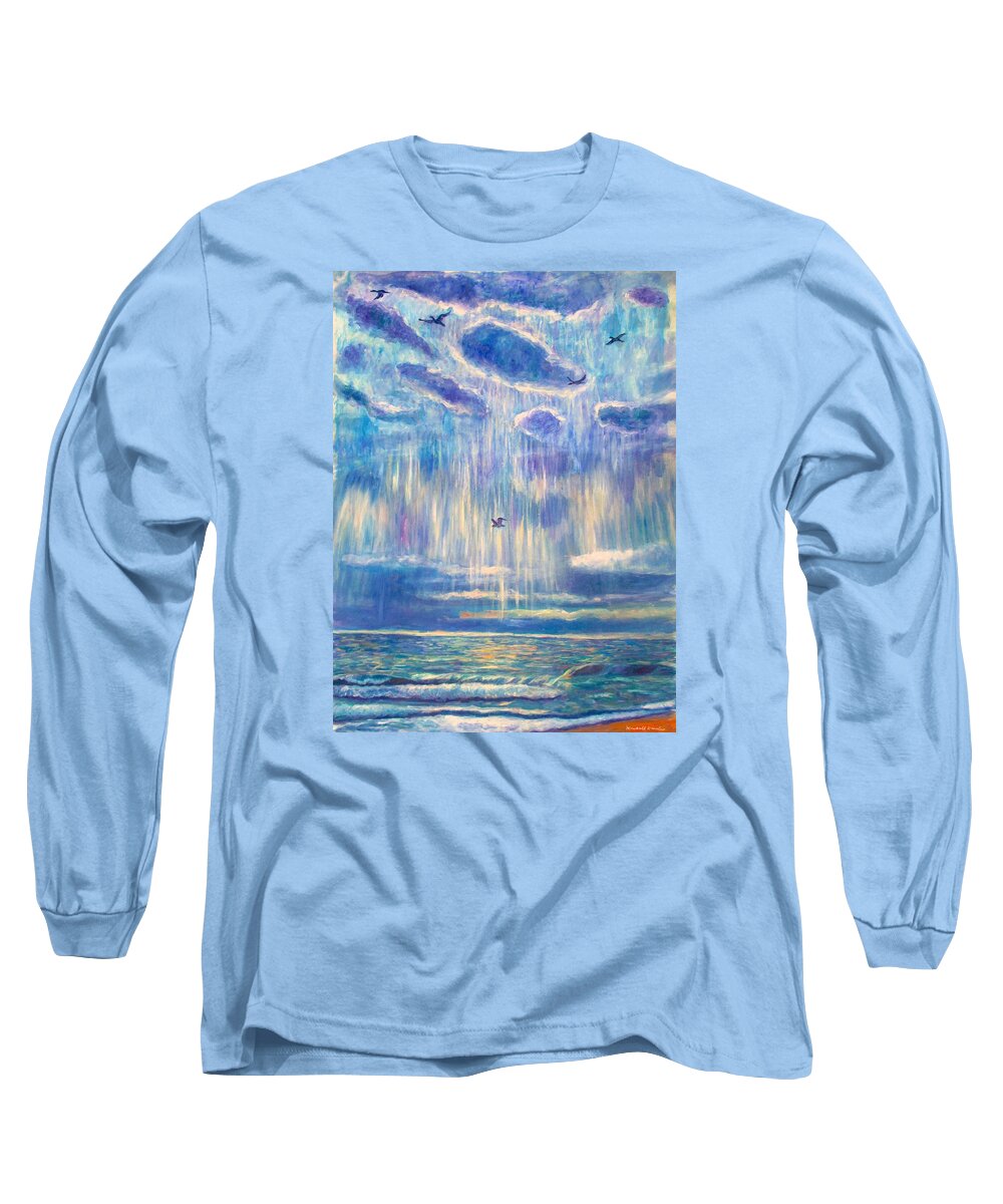 Ocean Long Sleeve T-Shirt featuring the painting Silver Lining at Pawleys Island by Kendall Kessler