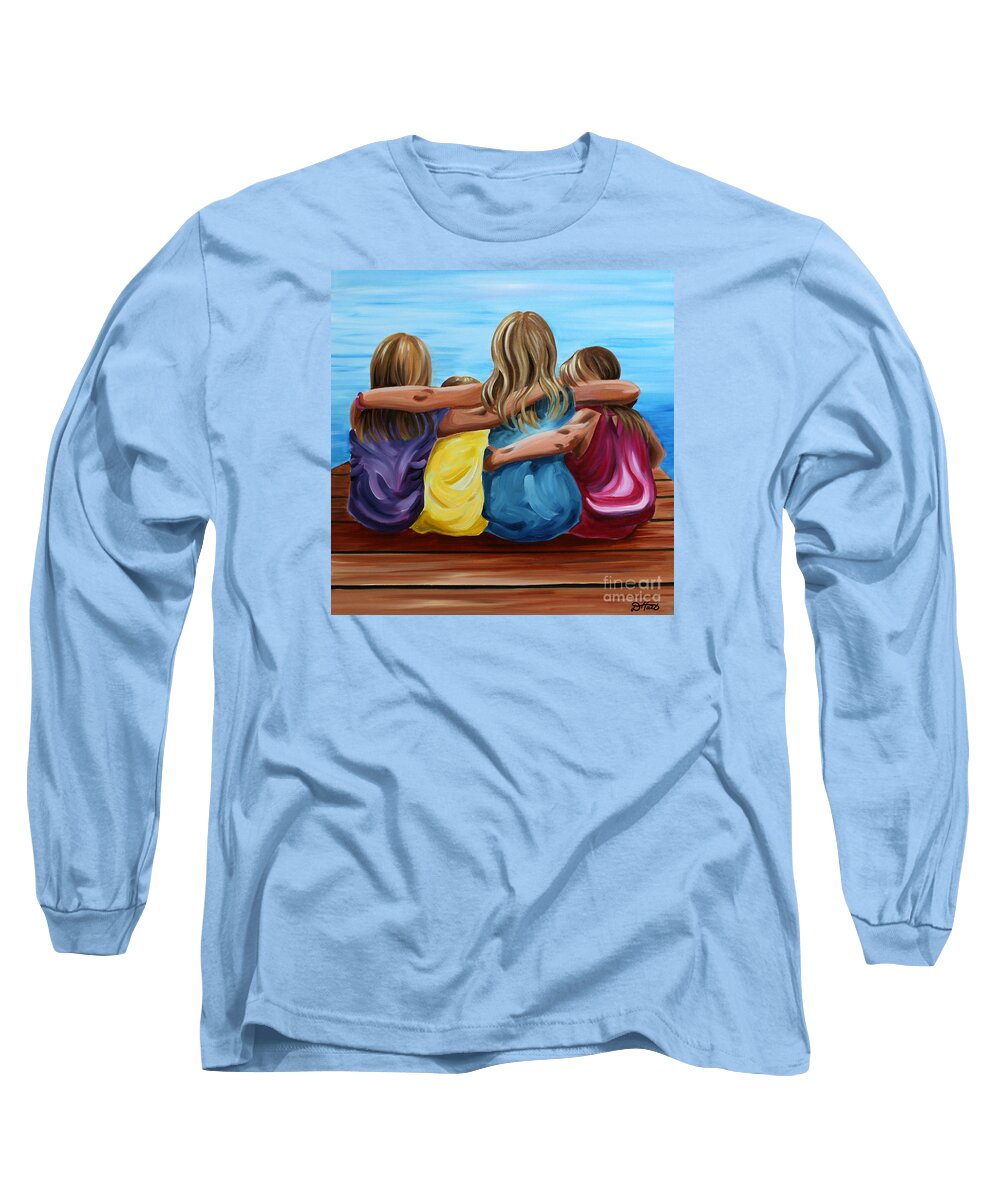 Pier Long Sleeve T-Shirt featuring the painting Sisters by Debbie Hart