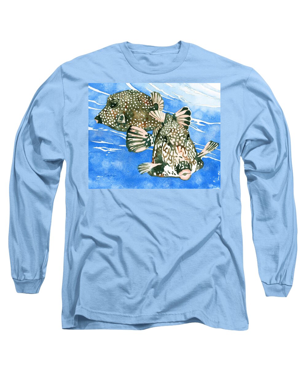 Trunkfish Long Sleeve T-Shirt featuring the painting Smooth Trunkfish Pair by Pauline Walsh Jacobson
