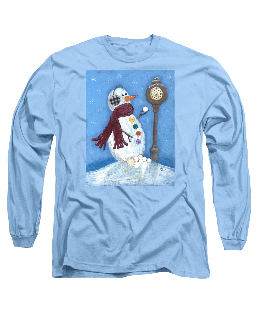 Snow Time Long Sleeve T-Shirt featuring the mixed media Snow Time by Carol Neal