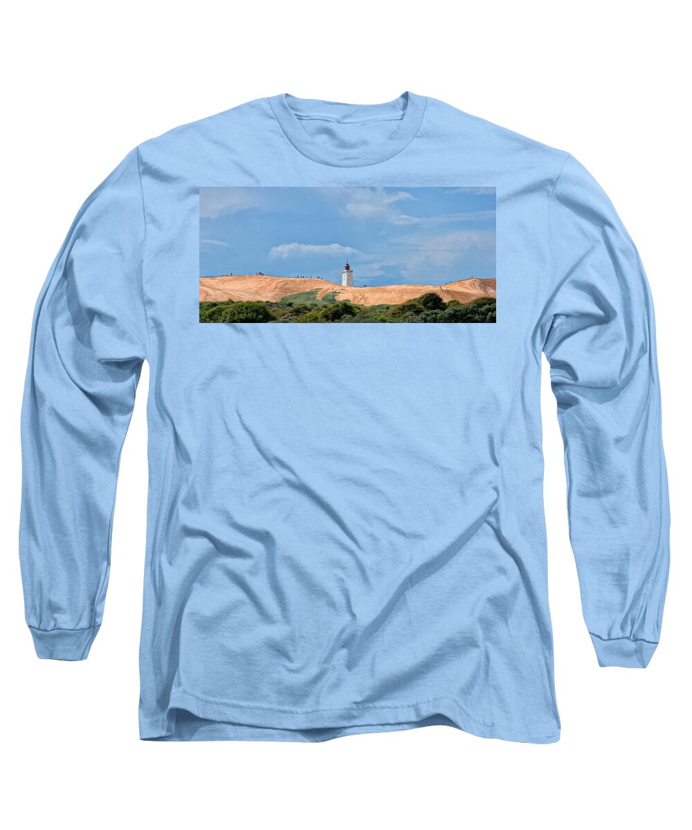 Lighthouse Long Sleeve T-Shirt featuring the photograph Lighthouse on sand dunes by Mike Santis