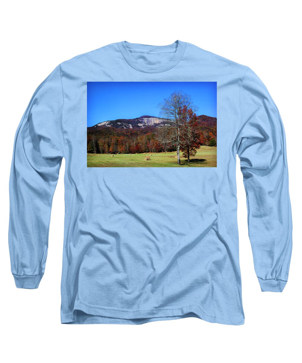 Kelly Hazel Long Sleeve T-Shirt featuring the photograph Table Rock Beyond a Field by Kelly Hazel