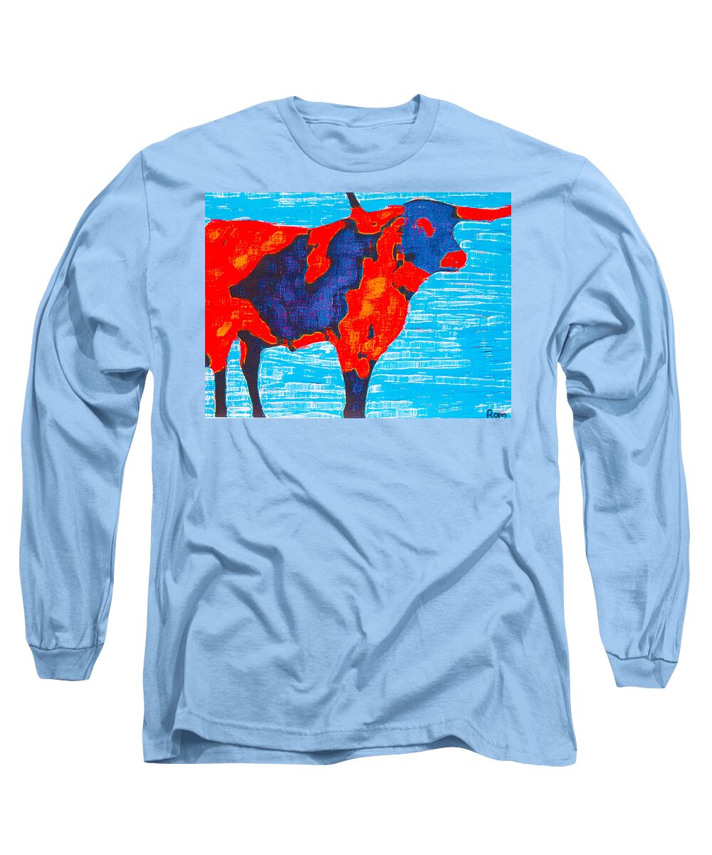 Cows Long Sleeve T-Shirt featuring the painting Texan Longhorn by Robert Margetts