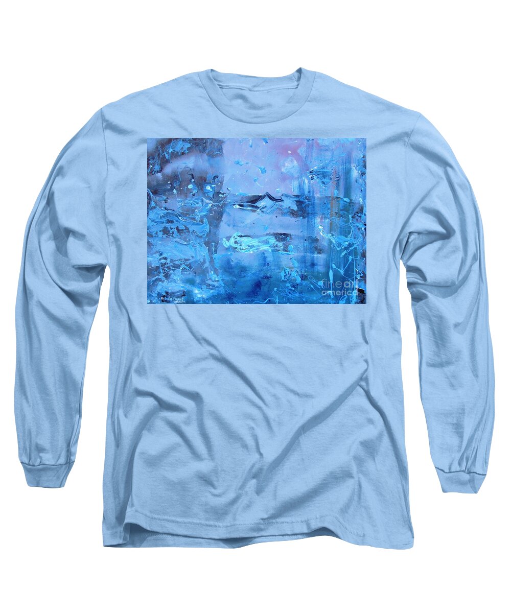 Abstract Shades Of Blues Long Sleeve T-Shirt featuring the painting The Feeling of Blue by Rebecca Flores