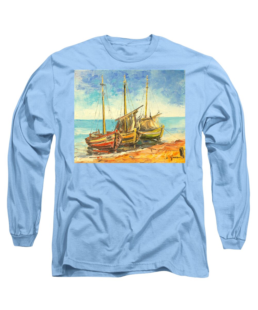 Cutter Long Sleeve T-Shirt featuring the painting The Fishing Cutters by Luke Karcz