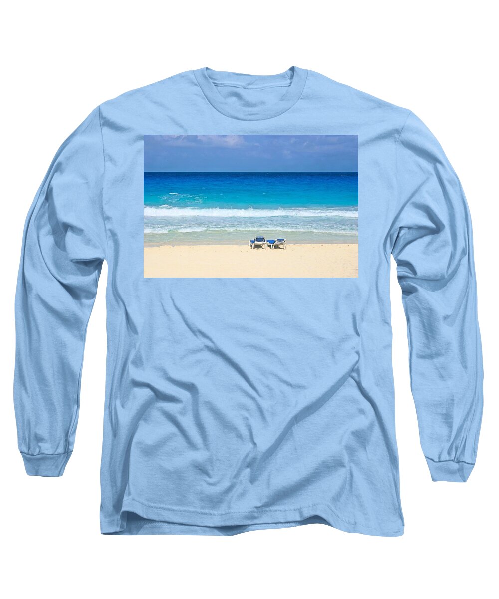 Beach Long Sleeve T-Shirt featuring the photograph Two Chairs on Cancun Beach by Jane Girardot