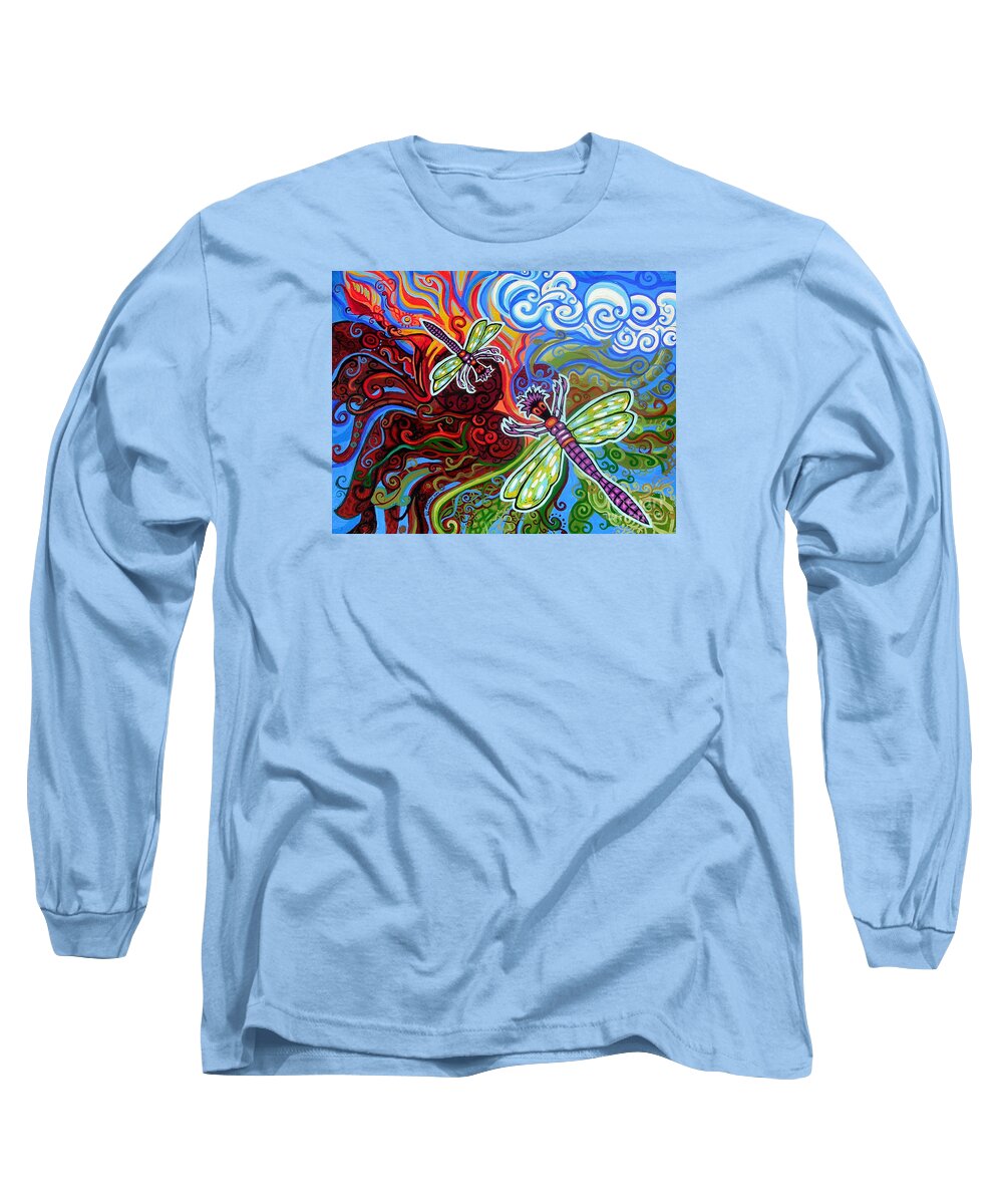 Dragonfly Long Sleeve T-Shirt featuring the painting Two Dragonflies by Genevieve Esson