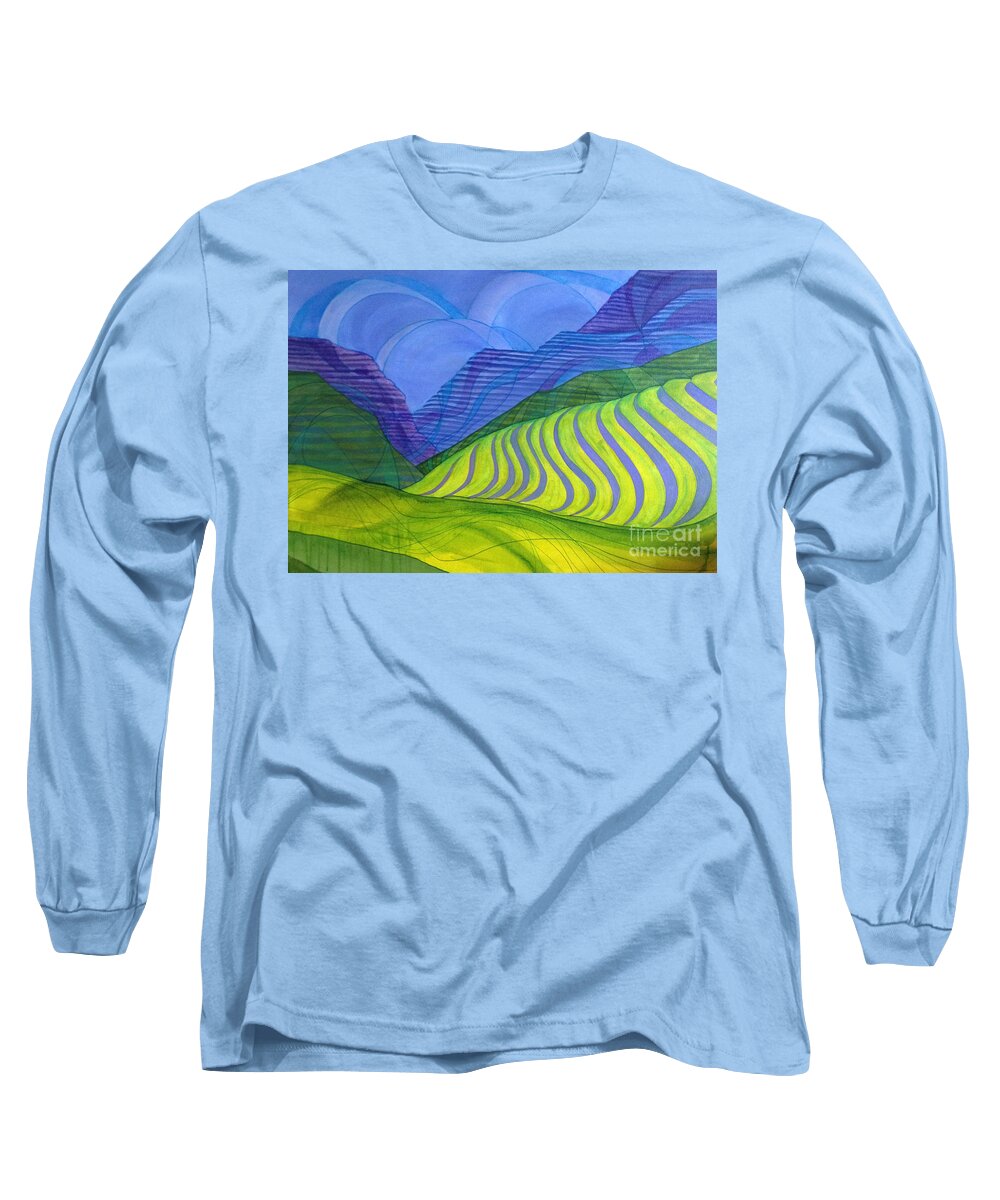 Landscape Long Sleeve T-Shirt featuring the painting Vineyard by Lynellen Nielsen