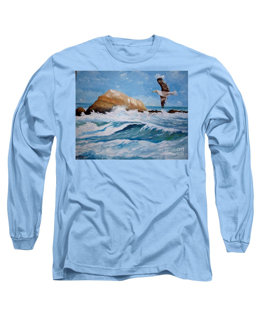 Waves Long Sleeve T-Shirt featuring the painting Waves of the sea by Jean Pierre Bergoeing