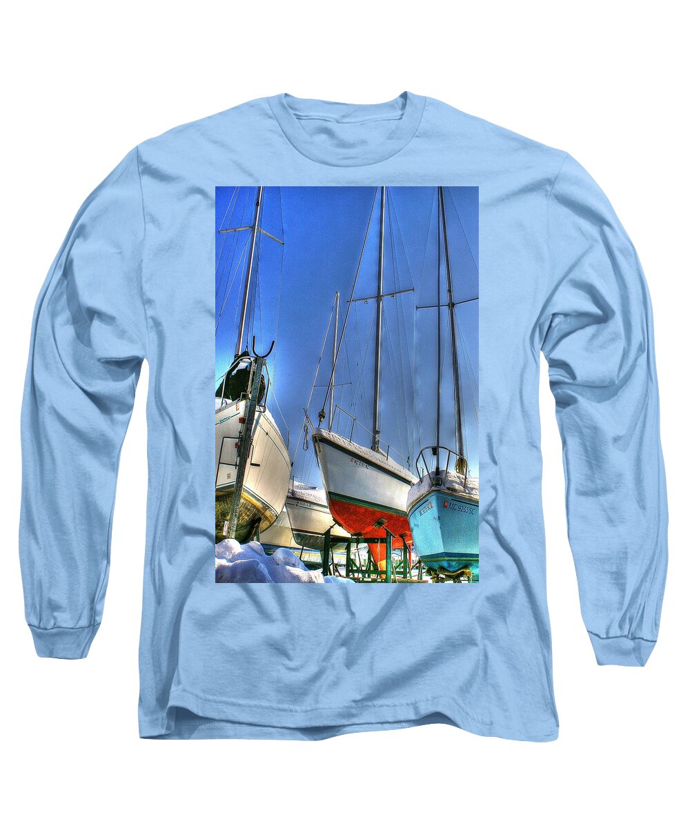 Sails Long Sleeve T-Shirt featuring the photograph Winter Shipyard by Randy Pollard