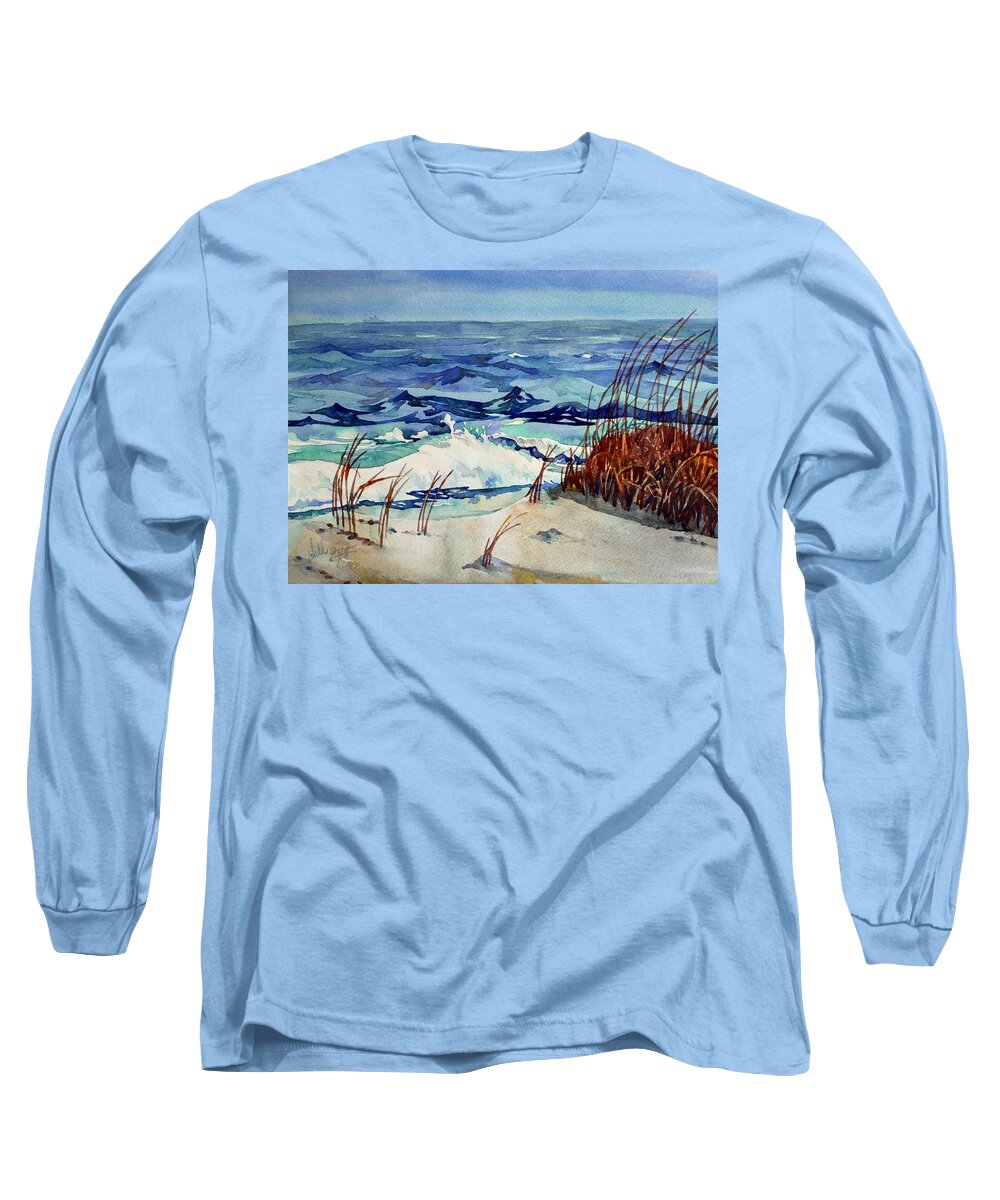 Water Long Sleeve T-Shirt featuring the painting Winter Waves by Mick Williams