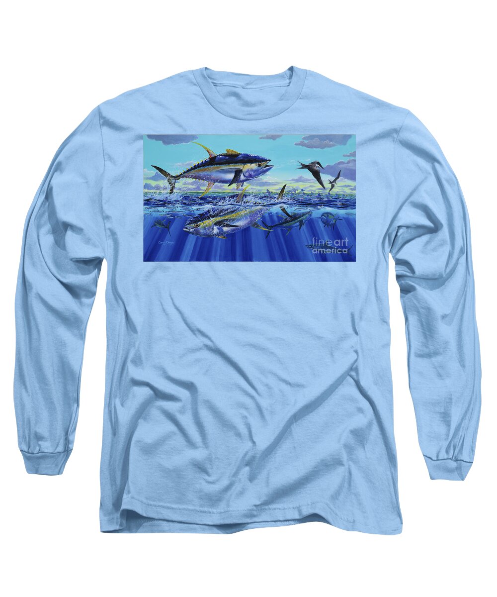 Yellowfin Tuna Long Sleeve T-Shirt featuring the painting Yellowfin bust Off0083 by Carey Chen