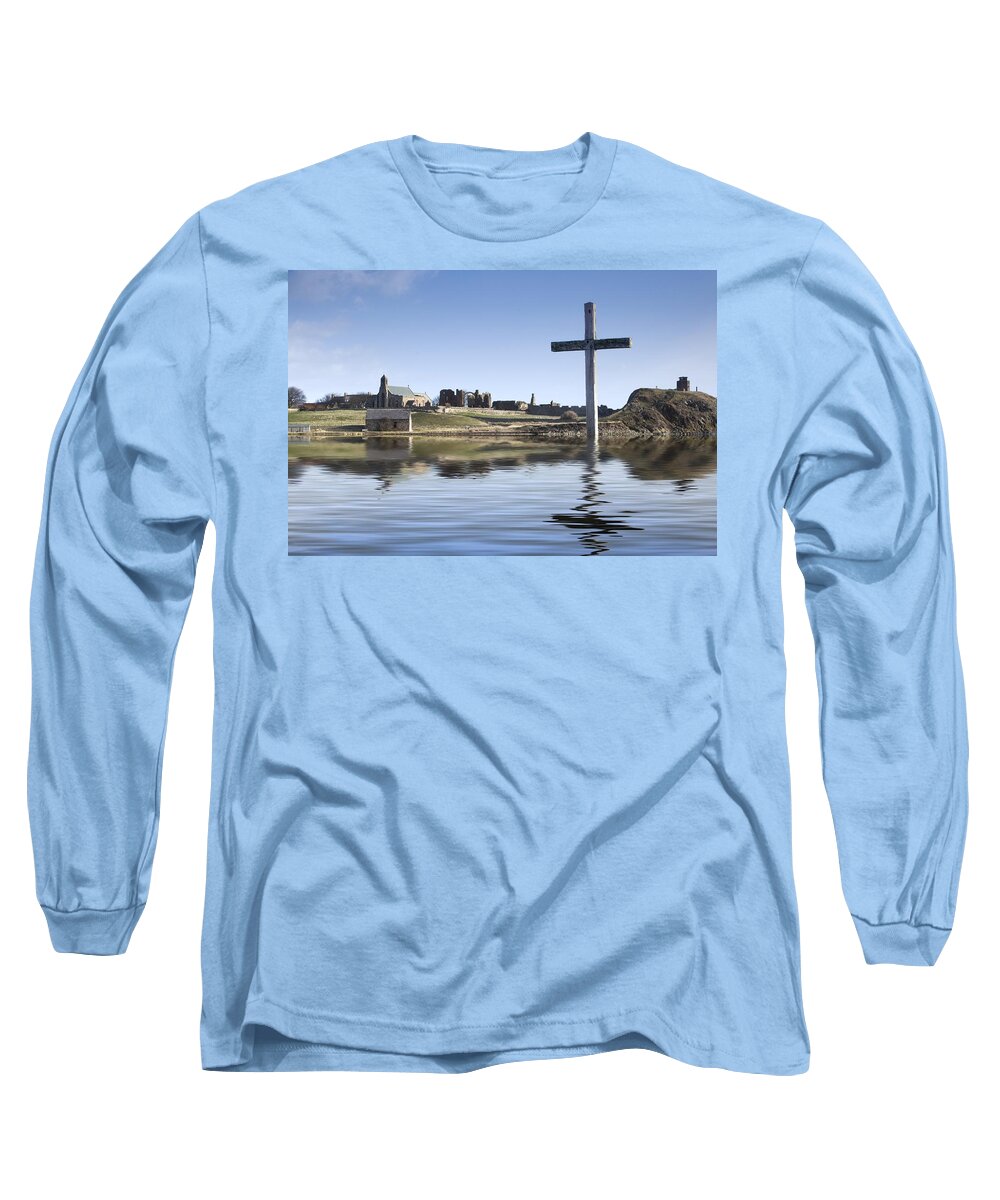 Calm Long Sleeve T-Shirt featuring the photograph Cross In Water, Bewick, England #1 by John Short