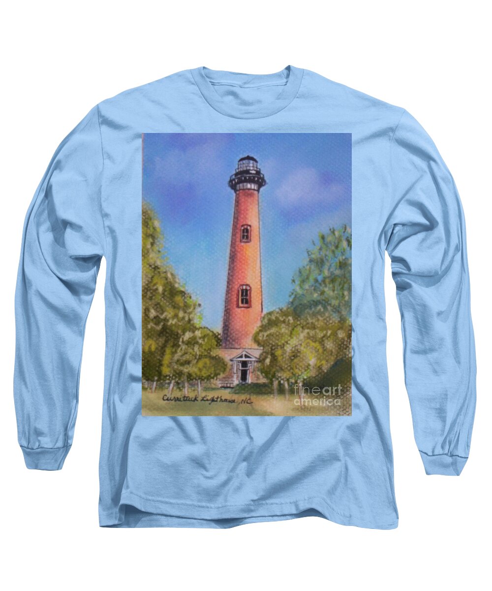 Lighthouse Long Sleeve T-Shirt featuring the pastel Currituck Lighthouse NC by Julie Brugh Riffey