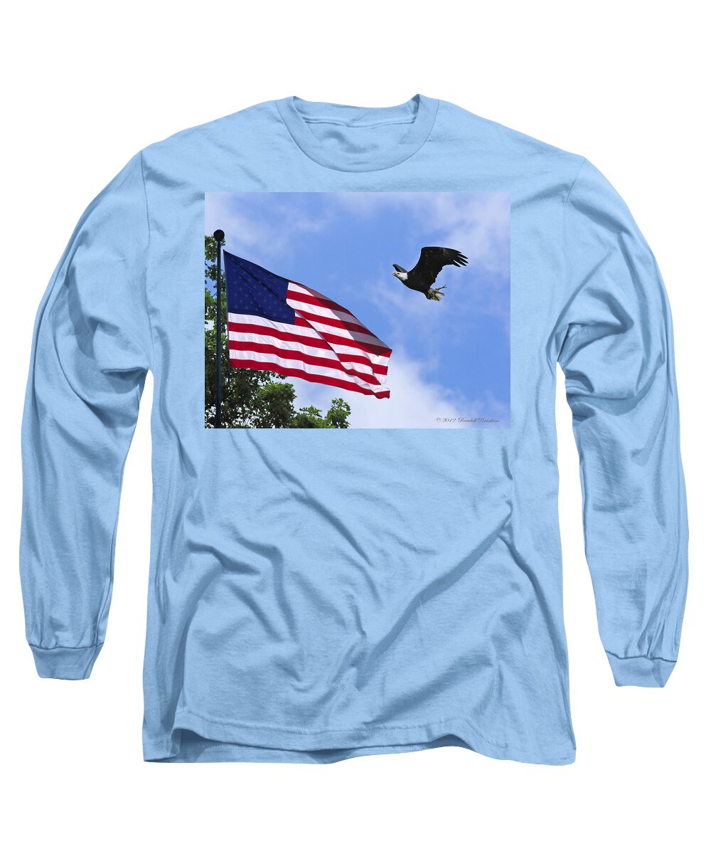 Eagle Flag Blue Sky Long Sleeve T-Shirt featuring the photograph Freedom Feeds The Family by Randall Branham