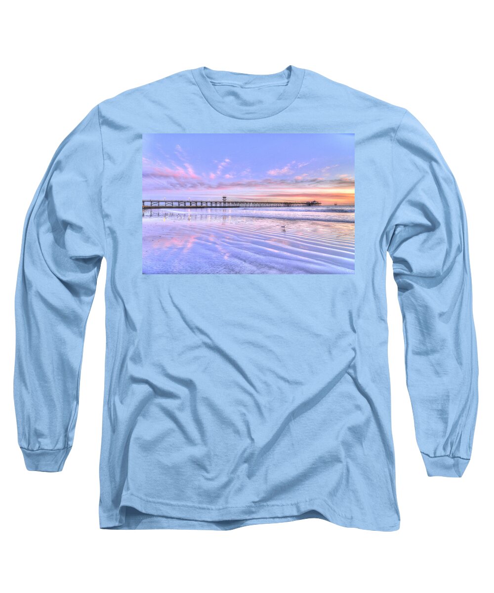 Seal Beach Pier Long Sleeve T-Shirt featuring the photograph Purple Sunset by Richard Omura