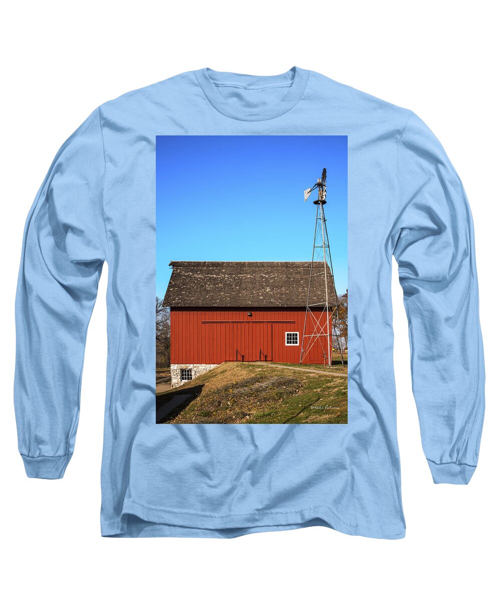Barns Long Sleeve T-Shirt featuring the photograph Red Barn And Windmill by Ed Peterson