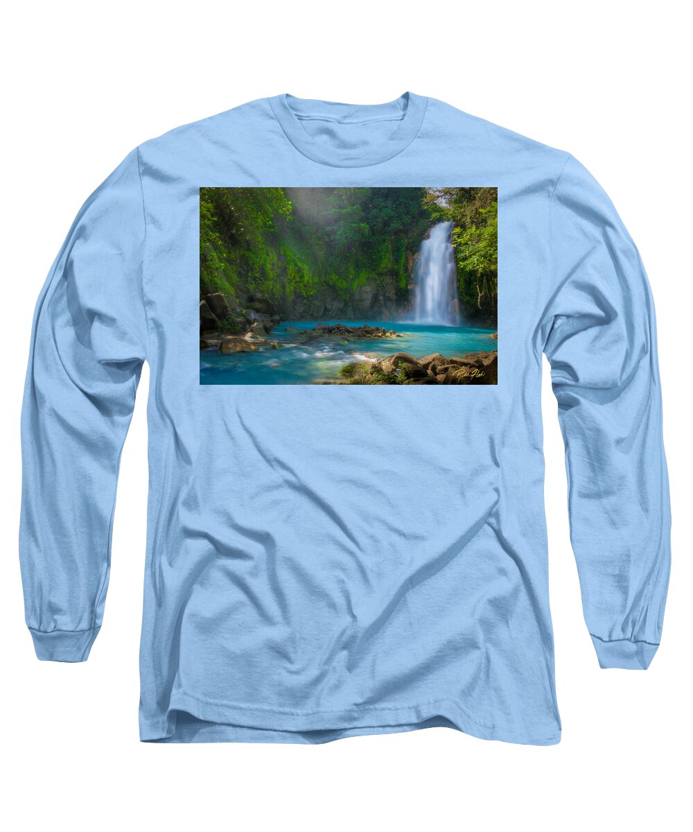 Flowing Long Sleeve T-Shirt featuring the photograph Blue Waterfall #1 by Rikk Flohr