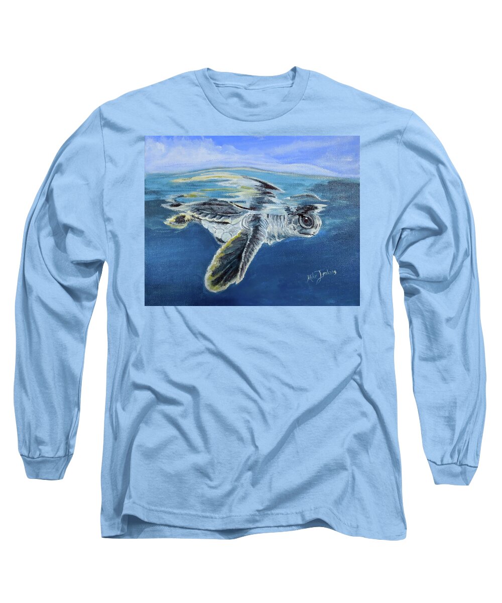 Hatchling Long Sleeve T-Shirt featuring the painting Hatchling #1 by Mike Jenkins