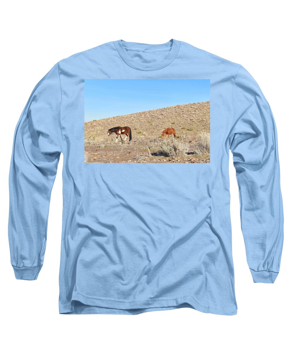 Virginia Range Mustangs Long Sleeve T-Shirt featuring the photograph Mustangs #1 by Maria Jansson