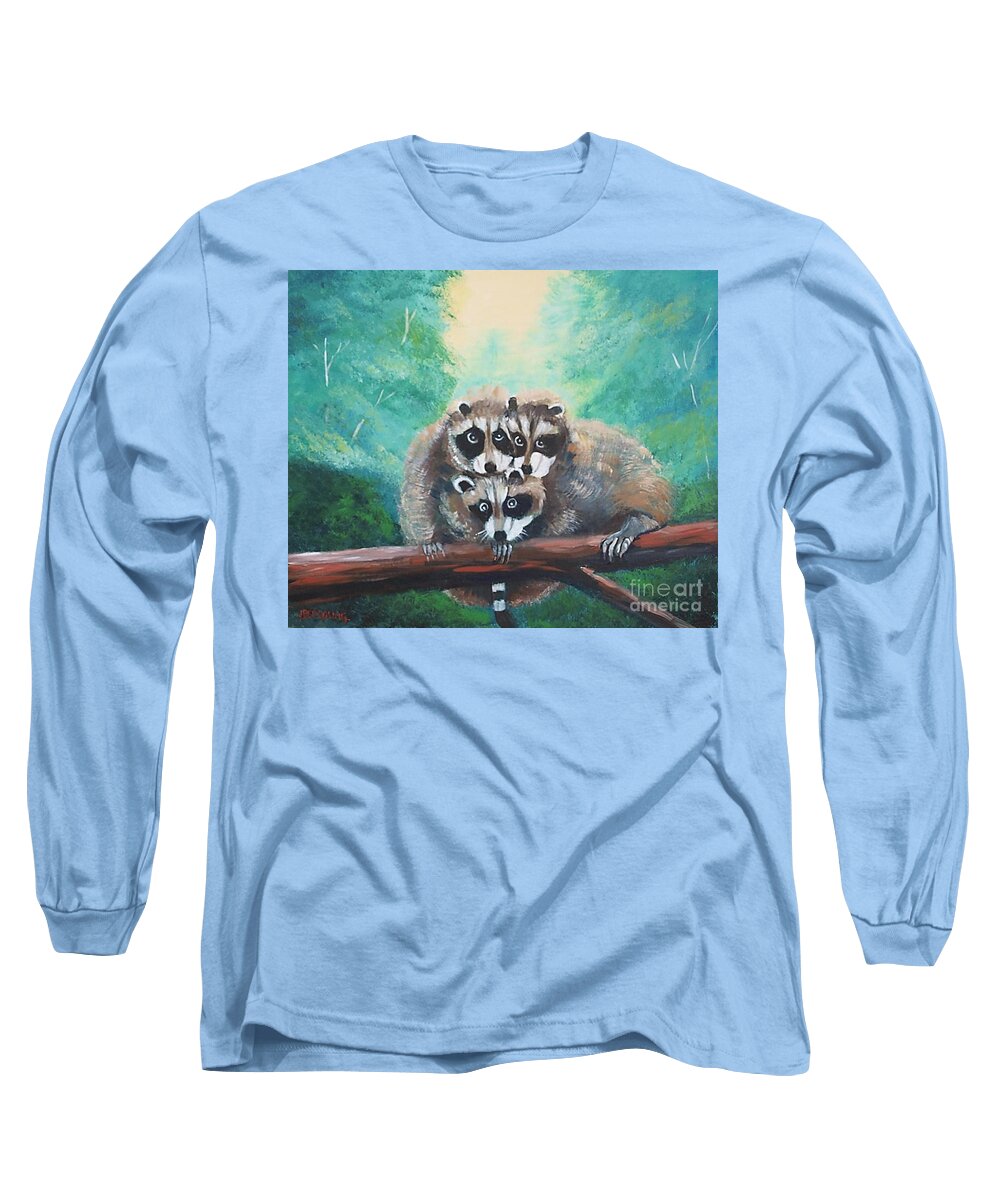 Racoons Long Sleeve T-Shirt featuring the painting Racoons by Jean Pierre Bergoeing