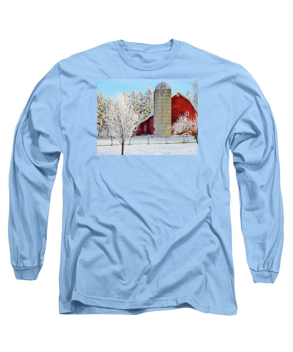 Barns Long Sleeve T-Shirt featuring the photograph Winter on the Farm #1 by Lori Frisch