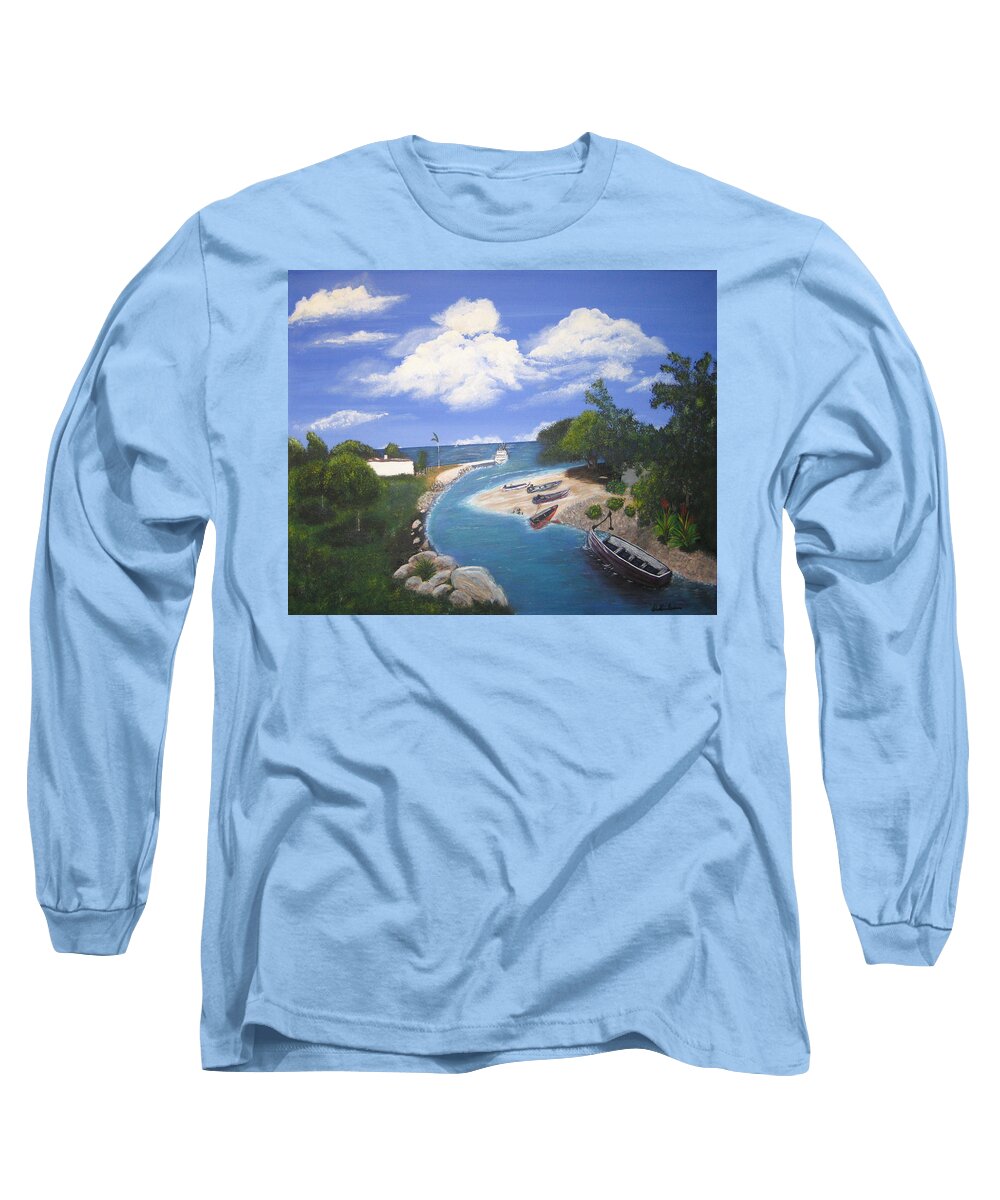Negril Long Sleeve T-Shirt featuring the painting Negril Jamaica #2 by Debbie Levene