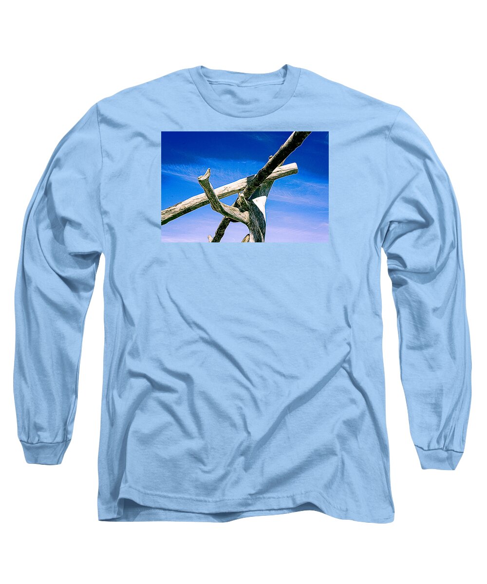 Abstract Long Sleeve T-Shirt featuring the photograph Driftwood Juncture #3 by Ronda Broatch