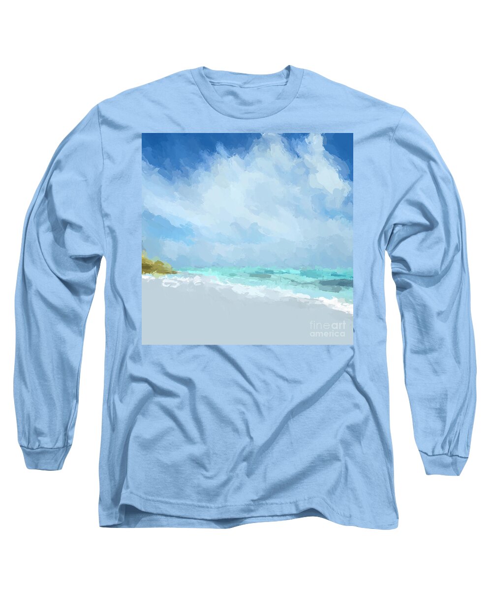 Anthony Fishburne Long Sleeve T-Shirt featuring the mixed media Abstract beach afternoon by Anthony Fishburne