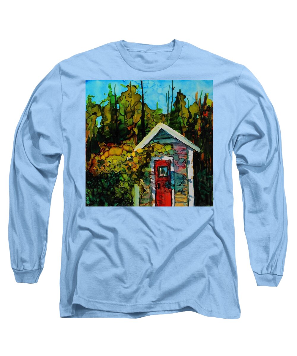 Alcohol Ink Long Sleeve T-Shirt featuring the painting Our Shed - A 204 by Catherine Van Der Woerd