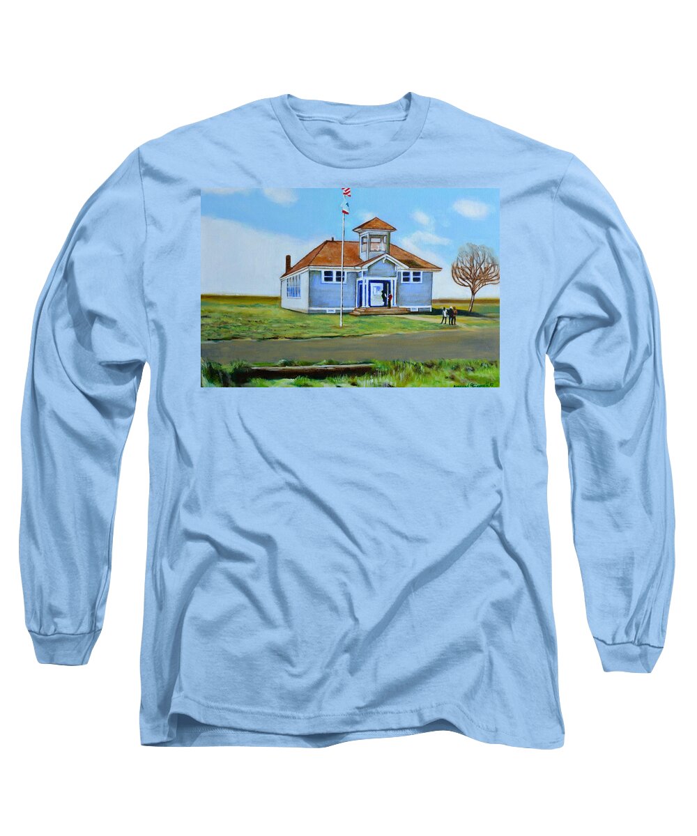 Buildings; School; Landscape; African American Community; Historical State Park; Long Sleeve T-Shirt featuring the painting Allensworth School by Howard Stroman
